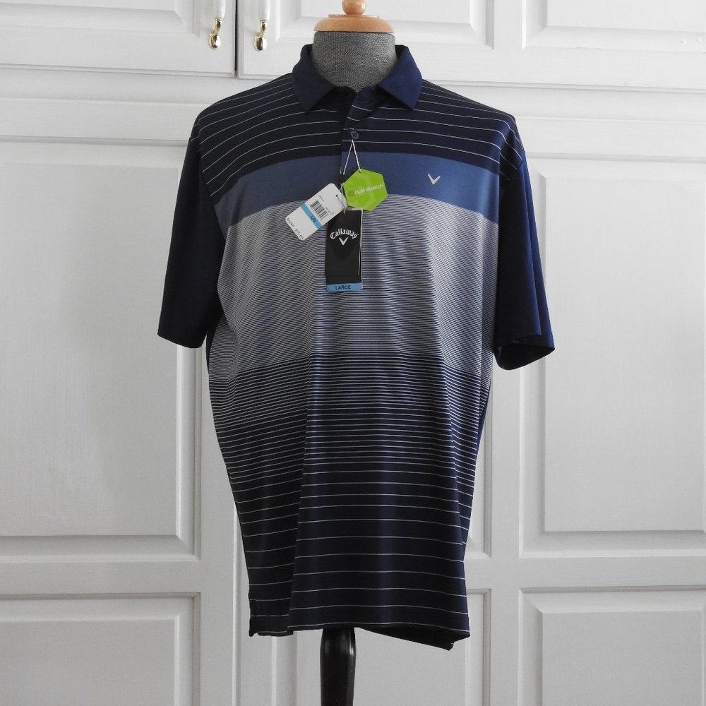 New Large Callaway Golf Shirt Black, Blue & Grey in color